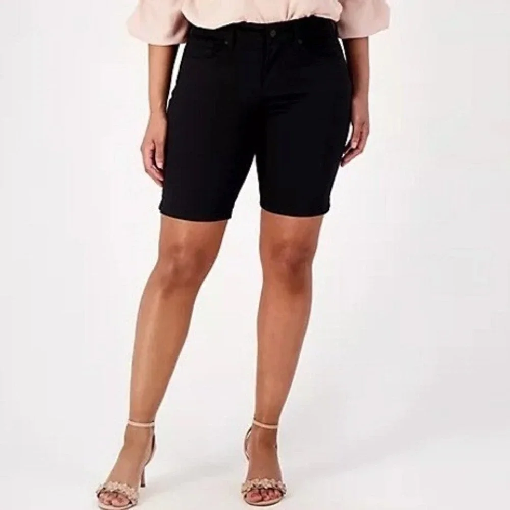 NYDJ Ella Bermuda Shorts Women 8P Petite Black Lift Tuck Stretch‎ Denim A591706